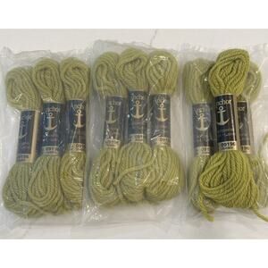Vtg Anchor Tapisserie 100% Wool Yarn Green 9 Skeins 10M #09196 Embroidery Thread